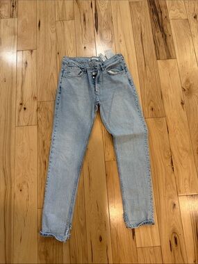 Zara Light Blue Distressed Slim Straight Jeans